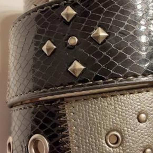 Earth Toned Patchwork Faux Leather Studded Belt - Picture 4 of 10